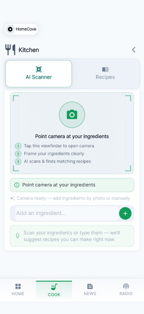 HomeCove AI ingredient scanner