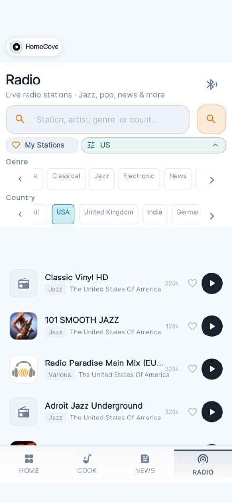 HomeCove radio browser