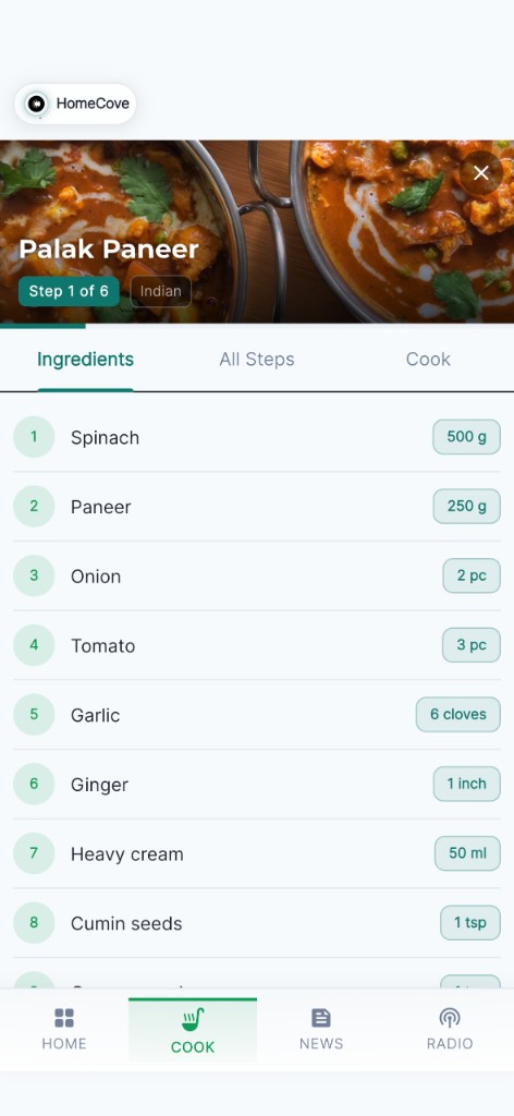 Palak Paneer ingredients list in HomeCove