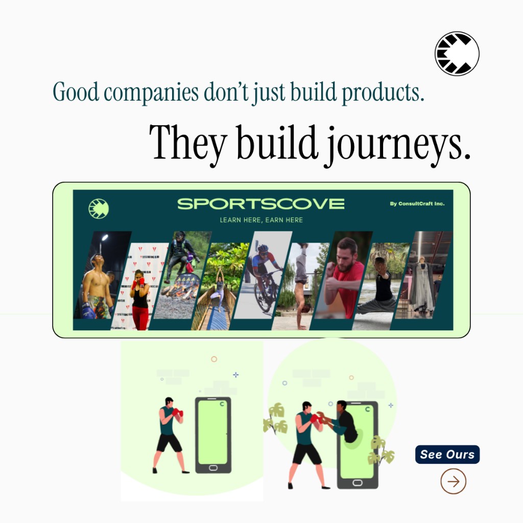 SportsCove brand philosophy — Learn Here, Earn Here campaign creative